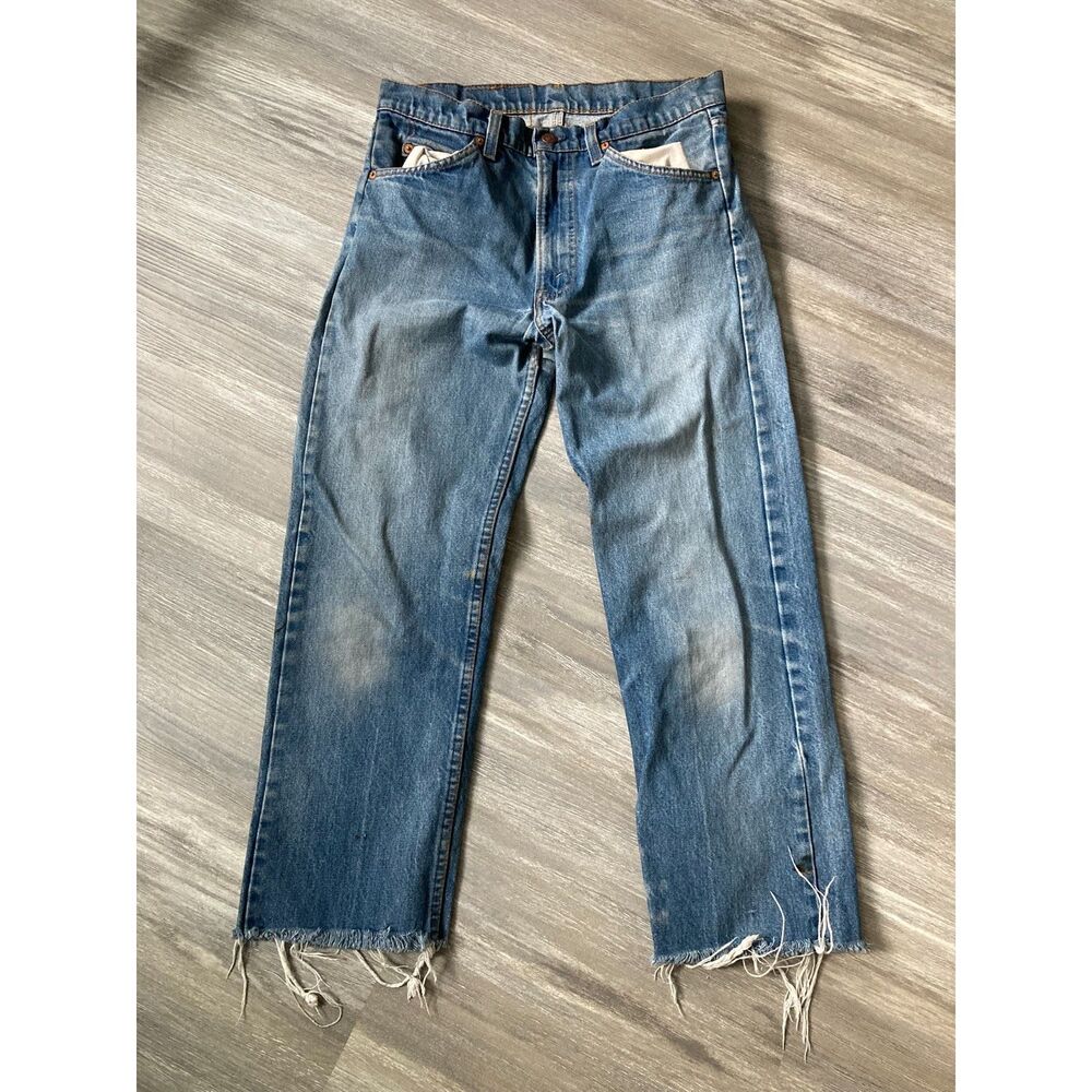 Vintage Orange Tab Levi's 80s USA Made Raw Hem Contrast Faded Cropped Jeans